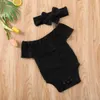 Комбинезоны Pudcoco, одежда для новорожденных девочек, комбинезон с открытыми плечами, повязка на голову, комплект из 2 предметов, черный кружевной комбинезон, комбинезонL231114