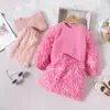 Clothing Sets 1 6Y Toddler Kids Baby Girls Clothes Long Sleeve Ribbed Pullover Tops Fuzzy Fleece Skirts 2PCS Outfits Winter 231215