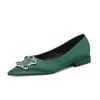 Dress Shoes Size 34-42 Silk Outside Girls Women Heels Beautiful Green Rhinestone High-End Fashion Club Party Low Heel