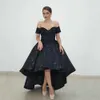 Sparkly Black High Low Prom Birthday Dress 2024 Sexig Off Shoulder Formal Sequin Evening Party Gown Saudi Arbia Lady Gala Robe de Soiree skräddarsydd