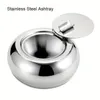 1pc, Stainless Steel Ashtray Creative And Fashionable Round Ashtray With Cover, Perfect For Office, Bar, And Home Room, Household Gadgets, Home Decor