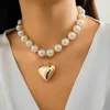 ペンダントネックレスPurui Punk Imitation Pearl Love Heart Big Necklace Women's Charm Choker Clavicle Clavicleチェーンジュエリー