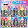 Autêntico VAPEN TITAN 10000 Puffs 10k Vape descartável Razz BAR Recarregado e cigarro 650mAh vs 12000 Puffs Controle de fluxo de ar recarregável Dual Mesh Coil Vapes