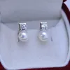 Orecchini pendenti con perla d'acqua dolce da 8-9 mm bianca forte luce quasi impeccabile per donna Argento S925