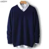 Mens Sweaters lhzsyy vneck kaşmir kazak 23Autumn Kış Kalın Katı Çizilmiş Gevşek Örgü Alt Gömlek İş Gündelik Ceket Top 231214