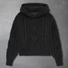 Men's Sweaters 2023 Fall Solid Color Sweater For Men Hooded Knitted Geometric Pattern Contrast Print Mens Pullover