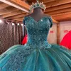 Verde esmeralda brilhante quinceanera vestidos de baile vestido de festa de aniversário rendas até vestido de formatura querida swet vestidos 15 de