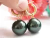 Dangle Earrings PERFECT 16MM Real BLACK TAHAITIAN SHELL PEARL 14K GOLD