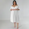 Plus Size Jurken Elegante Effen Kleur Geplooide Korte Mouw Jurk Zomer Mode Office Lady Club Party Vestidos Clothings 2023