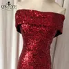 Urban Sexy Dresses Red Sequin Evening Off Shoulder Mermaid Gown Fading Color Party Dress Black Bottom Zipper Celebrity Formal 231215