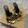 Sandały Traf Women Gold Heel Sandal z łukiem seksowne zaokrąglone palce na pięcie Slides Slingbacks Outdoor Chic Uchpanie buta