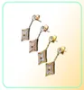 Utsökt Fashion Lady Titanium Steel Tassels Single Diamond Pink Agate Four Leaf Flower 18K Gold Plated Dingle Earrings 3 Color9049594