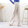 Pantaloni da donna Primavera Estate Vintage Cotone Lino Pantaloni larghi elastici da donna a gamba larga da spiaggia a vita alta