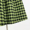 Jupes 2023 hiver coréen vintage élégant style de célébrité vert pied-de-poule taille haute longue jupe plissée femme vêtements laine chaude