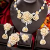 Naszyjniki Zestaw Godki Trendy 4pcs Luksusowe oświadczenie Ruby Flower Jewelry dla kobiet Wedding Cubic Zircon African Dubai Bridal