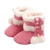 Bottes d'hiver pour bébés filles, semelle souple antidérapante, nœud mignon en peluche, Pom, neige, chaud, chaussures de berceau pour nourrissons