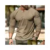 Homens camisetas Mens Primavera e Outono Temporada Cor Sólida Slim Fit Long Sle T-shirt Moda Henley Pescoço Respirável Esportes Casual Clot Dhsec