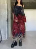 Casual Dresses AltGoth Vintage Cottagecore Y2k Dress Women Mall Gothic Streetwear Irregular Gauze Patchwork Flare Sleeve High Waist Midi