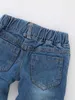 Kleidungssets 2-teiliges Baby-Kleidungsset mit niedlichem Blumendruck und Rüschen, langärmlig, Denim-Hose, Babykleidung für Herbst und Winter, R231215