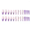 Unhas Falsas Roxo Glitter Wearable Nail Art Linhas Geométricas Aurora Patch Brilhante Cobertura Completa Removível Mulheres Falsas