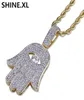 Hip Hop Evil Eye Hand Hamsa Pendant Necklace Womens Gold Color Plated Iced Out Micro Paved CZ Chain9157361