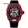 Luxury Watch Self Top Skeleton Quality Wind Automatic Mechanical Red Black Rubber Strap Fashion Ly