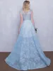 Nouveau design bleu ciel dentelle robe de soirée de bal 2024 bateau cou perles appliques longue princesse soirée anniversaire robes d'invité robe de soirée