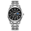 Mens Fashion Watches 고품질 고급 스테인레스 스틸 Three-Eye Moon Phase Hand Quartz Watch