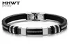 Mnwt Mens Armband Rostfritt stål Svart silikonarmband Charm Armband Male Bangle For Men smycken Silver Rose Gold Color3667093