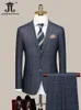 Men's Suits Blazers Blazer Vest Pants Luxury High end Brand Boutique Plaid Casual Business Suit 3 Pcs and 2 Set Groom Wedding Party Dress Jacket 231215