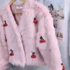 Manteau de tissage de cheveux pour femmes et jeunes fragiles, tempérament de fourrure, fraise, cerise, joli cœur, polyvalent, hiver 2023