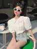 Women's Blouses & Shirts Designer new miumius family style fairy sweet white shirt with doll collar and diamond inlaid short WN1X