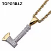 Topgrillz Hip Hop Jewelry Axe Necklacependant Copper Gold Color Plated Iced Out Micro Pave Cubic Zircon Charm för män gåvor254i