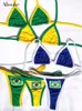 Kvinnors badkläder absobe broderi bokstav brarna kontrast split bikini set kvinnor badkläder lapptäcke baddräkt hottie outfit sommar strandkläder t231215