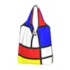 Shoppingväskor geometriska moderna Mondrian livsmedel mode shoppare tyg axelväska stor bärbar färgkonst rutig handväska