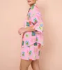 Conjunto de camisa e shorts de manga curta casual de linho rosa de designer australiano