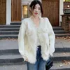 Damenstrick WDMSNA Französischer Pullovermantel Herbst Perlen Quaste V-Ausschnitt Dicke Strickjacke Frauen Blume Langarm Top Mode