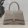 Strass Sanduhr Tasche Top Qualität Schimmer Umhängetasche Halbmond Tasche Handtasche Frauen Hobo Geldbörsen Echtes Echtes Leder Diamanten Should235M