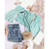 FOCUSNORM 1-6Y Mooie kindermeisjes 2-delige kleding Effen off-shoulder Lange flare mouwen Strapless T-shirts Blauwe denim shorts