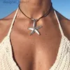 Pendant Necklaces Bohemian Starfish Alloy Pendant Choker Necklace Summer Beach Leather Rope Necklace for Women JewelryL231215