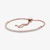 100% espumante slider tênis link pulseiras ouro rosa 925 prata esterlina ajustável zircônia cúbica pulseira moda feminina wedding286u