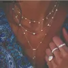 Hänge halsband Nya vintage crystal geometry stjärna månlås halsband för kvinnor 2020 boho flernivå hänge halsband chokers smycken gåva231215