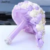 Wedding Flowers JaneVini Elegant Light Purple Waterfall Bridal Bouquets Crystal Pearls Artificial Satin Roses Cascading Bouquet