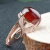 Cluster Rings Garnet 925 Silver Ring Women's Lady Bare Stone Face With Certificate Fashion National Style Adjustable