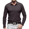 T-shirt da uomo Top da uomo leggero tinta unita slim fit camicia a maniche lunghe con bottoni sul risvolto decorazione traspirante primavera autunno per