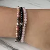 Link Armbanden MG2023 4 MM Zwarte Ader Rhodoniet Toermalijn Rozenkwarts Armband Set Dames Mini Edelsteen Pols Mala Sieraden