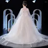 Girl Dresses Elegant O Neck Long Shawl Short Sleeve Flower Dress Slim Fit A-line Ball Gown Pearl Exquisite Appliques Princess Vestidos