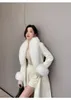 Damen-Wollmischungen, Winter-Echtpelzmantel für Frauen, lange Jacke, natürlicher Fuchspelzkragen, Kaschmir-Wollmischungen, dicke warme Oberbekleidung mit Gürtel, 231214