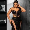 Plus taille aso ebi robes de bal sirène noire illusion sheer coude robe de soirée promrition de fête d'anniversaire pour les femmes de fiançailles noires africaines Pageant AM181