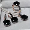 Necklace Earrings Set 3Pcs/Set 12.6mm Flat Ring Inlay Black Zircon With Gun Plated Square Candy Crystal Jewelry Gift